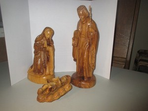West Bank 13" Hand Carved Wood Carving Nativity Holy Family Retail $275 Large