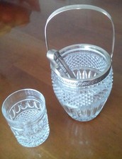 Cestello porta ghiaccio in cristallo e argento con bicchiere in cristallo