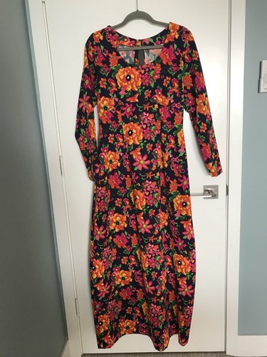 Vintage 70s Hippie Hostess Floral Maxi Dress Long Sleeves Zipper Back - Picture 2 of 4