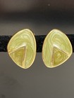 Vintage Green Enamel And Gold Tone Retro Clip On Earrings