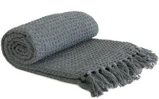Large 100% Cotton Throw Blanket Sofa Bed Throwover Recycled Honeycomb Fringed
