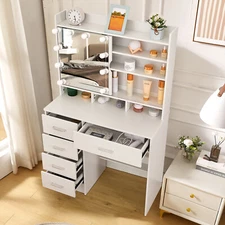 Vanity Table 10 LED Lights Makeup Dressing Desk Set 5 Drawers Bedroom Vanities