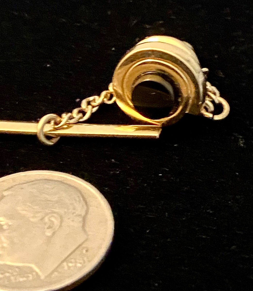VINTAGE GOLD TONE with BLACK STONE CHAIN TIE TACK PIN