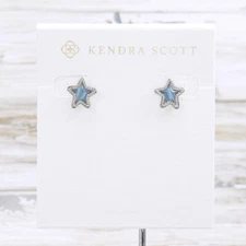 NWT Kendra Scott Jae Star Periwinkle Cat's Eye Stud Earrings Silver Tone