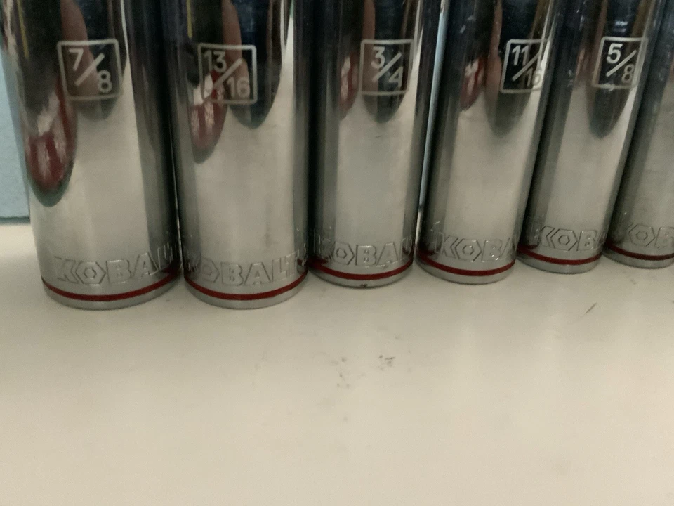 KOBALT 11pc 3/8 Drive SAE Deep 12pt Sockets, 1/4in. - 7/8in. - Red Band At Base - Image 4 of 4