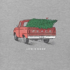 NWT Women's Life is Good Peace Truck Christmas Tree SS Gray SS Crusher Tee