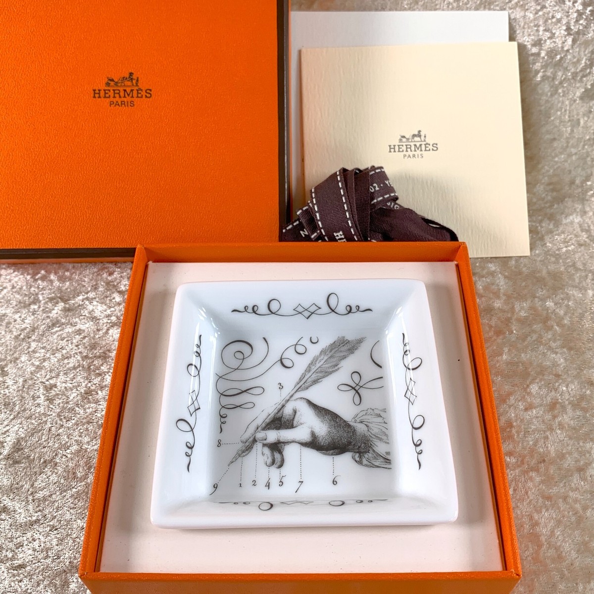 Hermes Paris Ashtray Mini Tray Plate Pen Calligraphy 2002 Limited