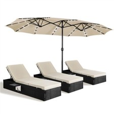 13/15 ft Twin Patio Parasol Triple-size Umbrella with Crank  36 LED Lights