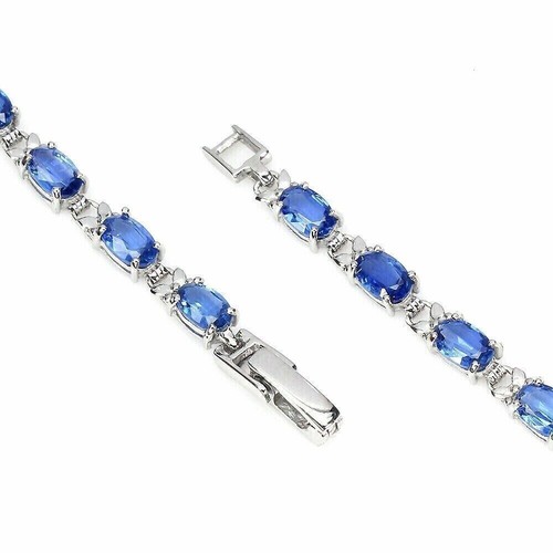 Silver Bracelet Blue Kyanite Genuine Natural Gems Solid Sterling 7 1/2 Inch - Picture 6 of 24
