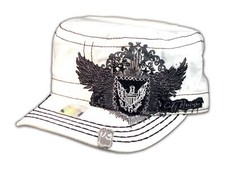 Winged Crest on White Cadet Cap Vintage Milit...