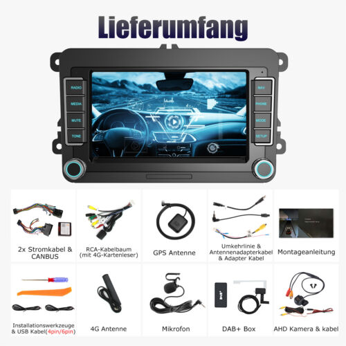 DAB+ 4+64GB Carplay Android 13 Autoradio Navi Für VW GOLF 5 6 Touran Polo Tiguan - Bild 16 von 17