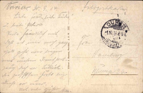 Postal de campaña de VERVIERS Bélgica 1. Correo de campaña de la Guerra Mundial 1914 Guerre I. - Imagen 2 de 2