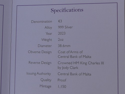 MALTA 2023 3 EURO PP PROOF 2 OZ SILBER MÜNZE - KING CHARLES III. - KRÖNUNG - Picture 5 of 8