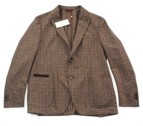 $ 1195 Neu Luciano Barbera 100 % Wolle Karo Blazer Herren US 44 EU 56 Braun ITALIEN