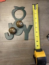 Vintage Jingle Bells Sleigh 8” Leather Strap Door Hanger Christmas Green Joy