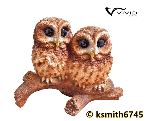 Vivid Arts BABY TAWNEY OWLS ON BRANCH resin ornament animal bird * NEW 💥