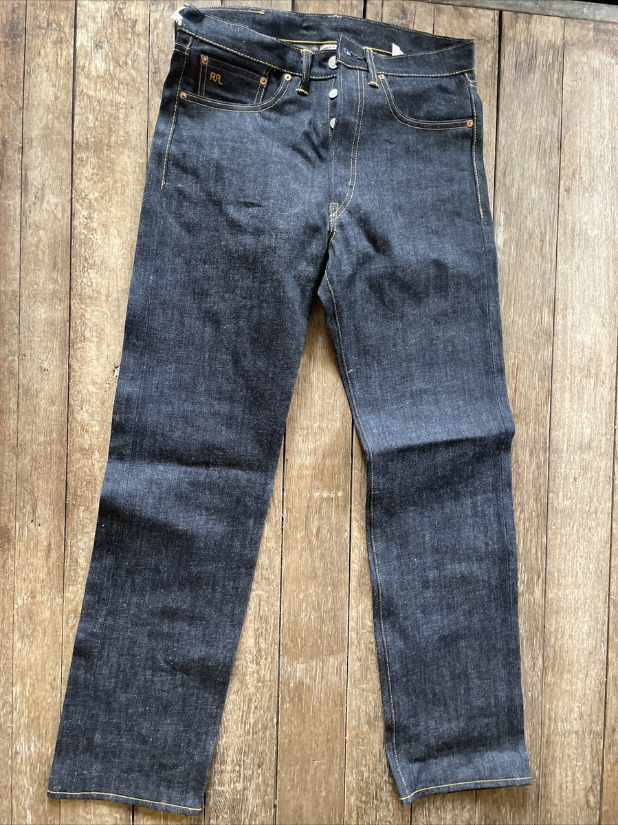 RRL デニム　STRAIGHT SELVEDGE DENIM インディゴ RRL ダブルアールエル USA製 JAPAN WOVEN SELVEDGE DENIM