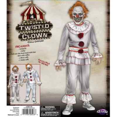 Fun World Twisted Clown Scary Halloween Costume Boys Child S(6-7) or M(8) NIP