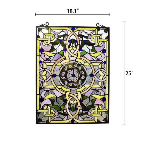 Stained Glass Window Panel Art Nouveau Floral Tiffany Style LAST ONE THIS PRICE - Picture 3 of 3