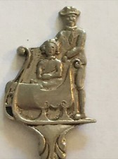Vintage Souvenir Spoon Collectible. Father With Child In Sleigh