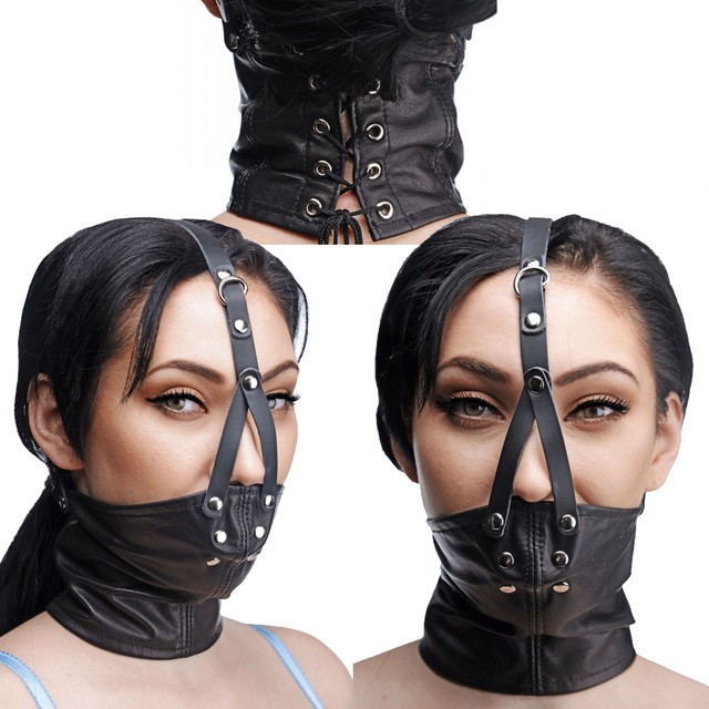 Leather Neck Corset Harness With Stuffer Gag for sale online eBay