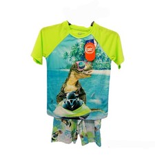 Wonder Nation Boys Lime Green Dinosaur Shorts Pajama Set-10/12-Glows In The Dark