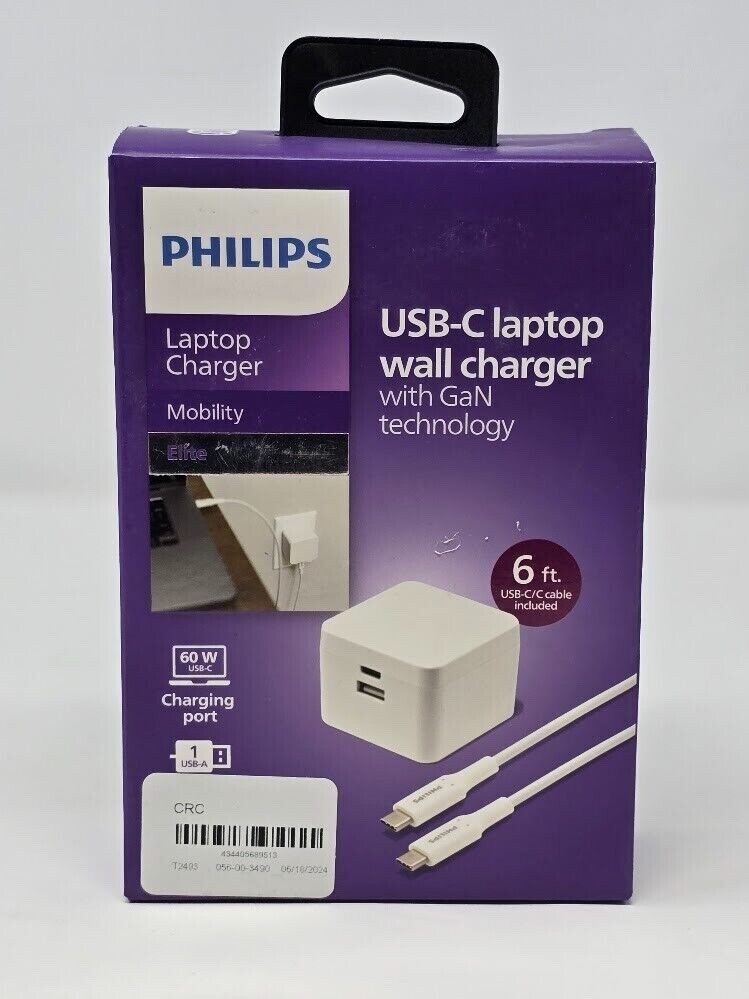 Philips DLP3523 Elite 60W AC Laptop Charger & 7.5w USB & USB-C - New