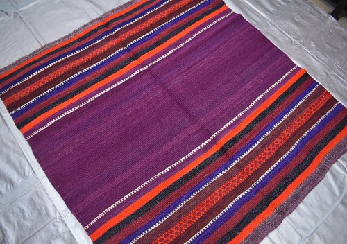 Purple Hand Woven Afghan Kilim Area Rug 4x4 Vintage Persian Oriental Wool Carpet - Picture 8 of 12