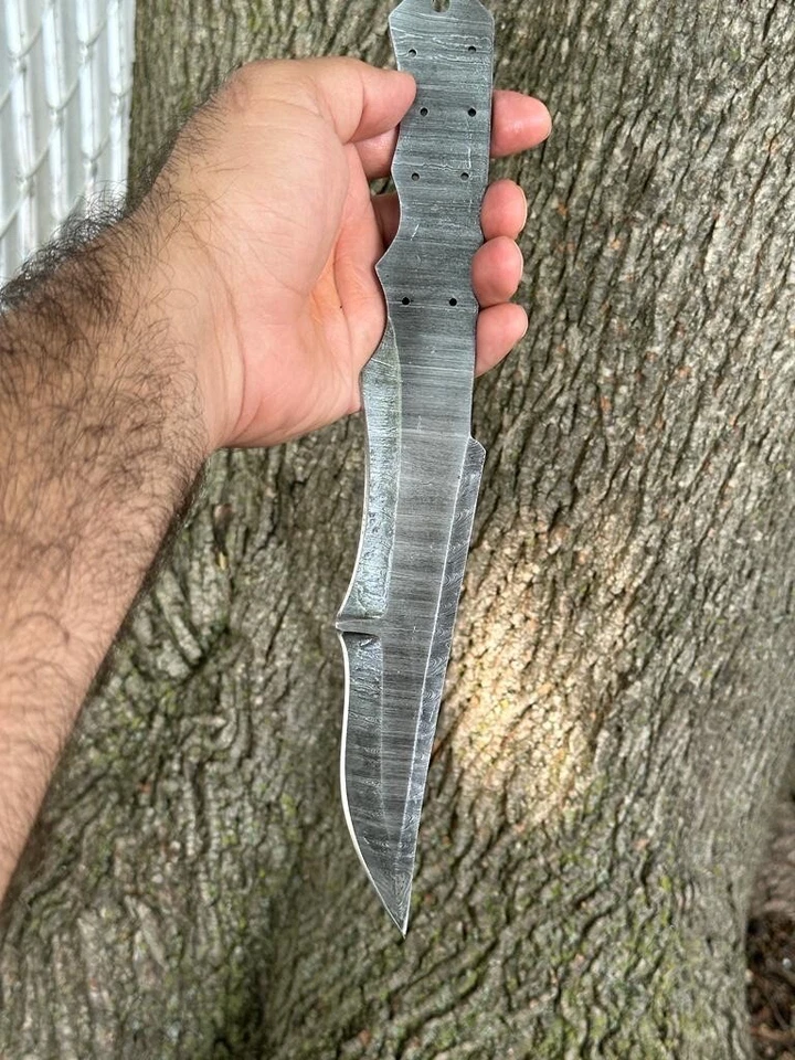 12” FULL TANG  CUSTOM DAMASCUS STEEL HUNTING TRACKER KNIFE BLANK BLADE X76 - Image 2 of 3