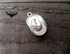 Cowboy Hat Charm Antiqued Silver Miniature 3D 2 Sided Cowgirl Jewelry Single
