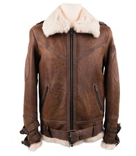 Herren Lammfelljacke Lederjacke Schaffell Felljacke Lammfell Jacke Braun
