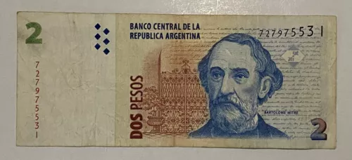 Argentina 2 Pesos Banknote - F (Fine) Condition