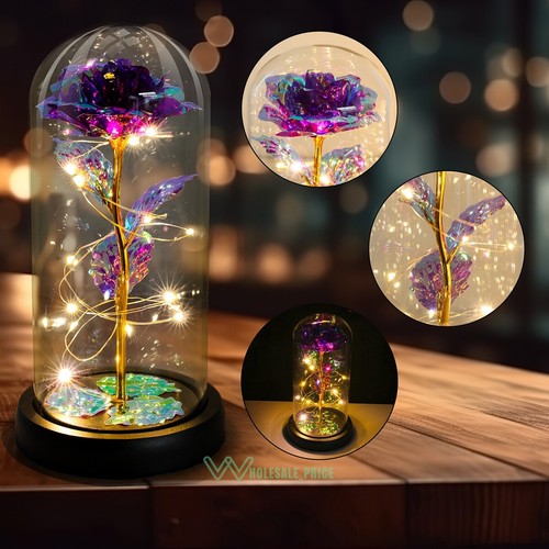 Enchanted Rose Flower Forever In Glass Dome LED Light Valentine's Day Gift Decor - Picture 146 of 278