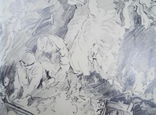 Original Pencil Drawing, 'Figures in a Coal Mine', Ivy T. Attwell (20th Century,
