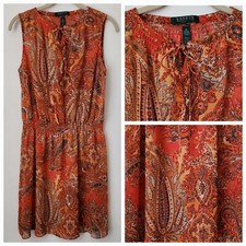 Lauren Ralph Lauren 100% Polyester Paisley Sheer Dress 8P Orange