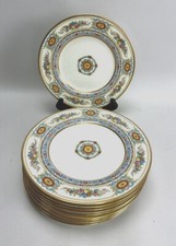Minton Floral Dinner Plates Set 10 Porcelain Gold Gilt Bonus Plate England