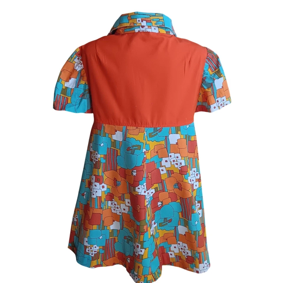 M/L 1OF1 Vintage 1960's Max Abstract Print Frock Top Dress Dayglo Orange Mod - Image 4 of 4