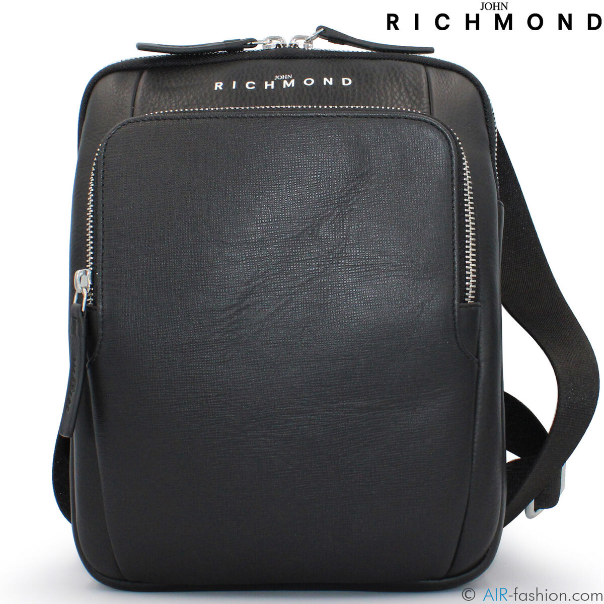 John Richmond men's fashion black leather small crossbody John Richmond men's fashion black leather small crossbody