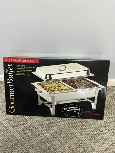 NUOVO Gourmet Buffet 8 Qt (Quart) Piatto Sfregamento Diviso Acciaio Inox Nuovo con scatola $99 - Foto 2 di 5