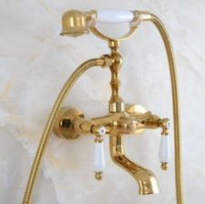 Gold Color Brass Wall Mount Clawfoot Bathroom Tub Faucet Hand Shower Mixer Tap