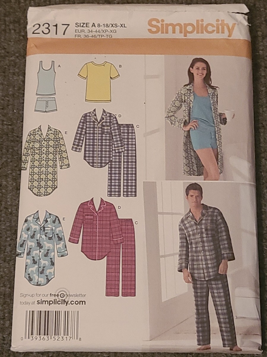 SIN JIページ Simplicity Sewing Pattern 2317 Misses/Mens Garments Sz 8-18/XS-XL