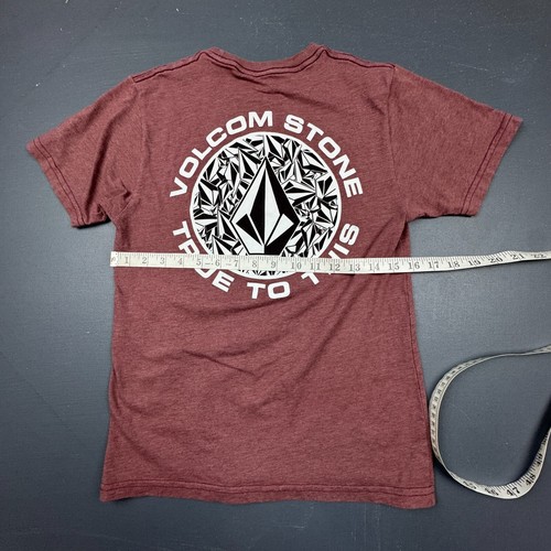 Volcom Stone T-Shirt Boys Large Burgundy Modern Fit Graphic Logo Short Sleeve S - Imagen 3 de 8