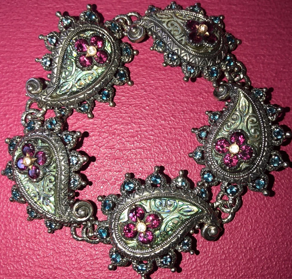 Barbara Bixby блестящий абалон драгоценный камень пейсли 18K 925SS браслет средний Sze - Изображение 2 из 4