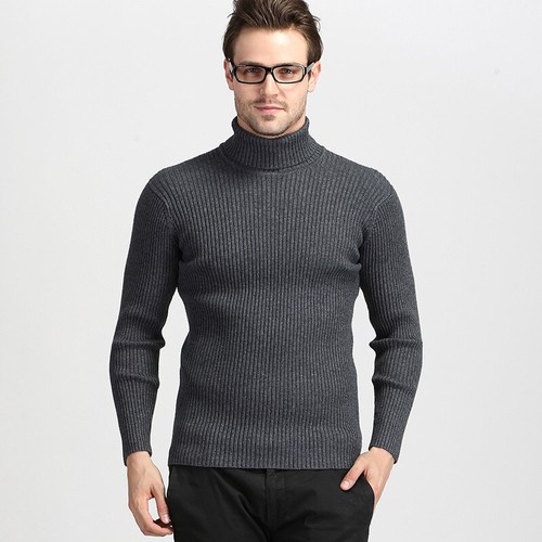 Men's New Wool Blend Knitted Sweater Turtleneck Slim Fit Pullover Tops Casual - Picture 2 of 29