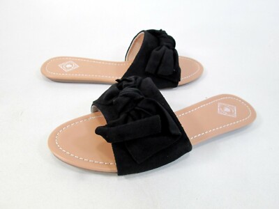 GALLERY SEVEN WOMEN'S SLIDES,SUPER COZY SUEDE BOW,GSB129-1,BLACK,US 8,EUR 38,NEW