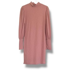 Fashion Nova Pink Mock Neck Puff Sleeve Mini Dress Small