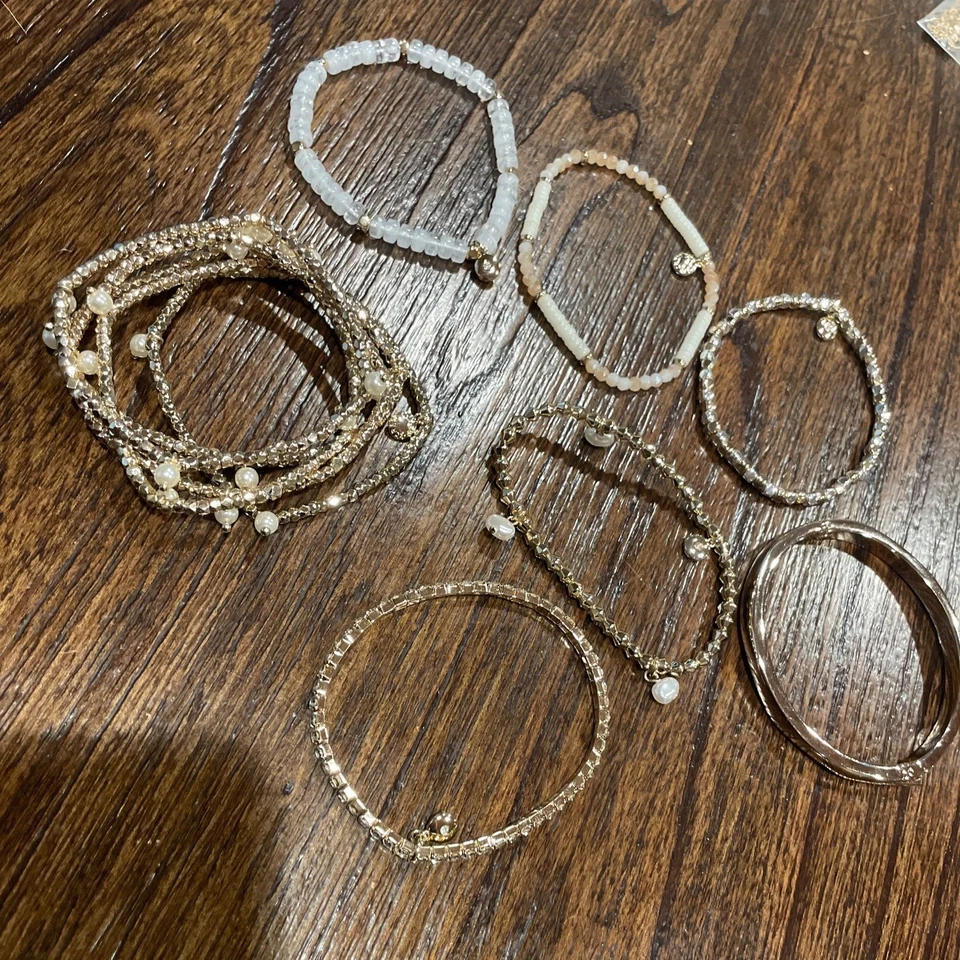 Lote de 11 Pulseras J.Crew Oro Perla Tenis Cuentas Metal Brazalete Foto 2 de 4