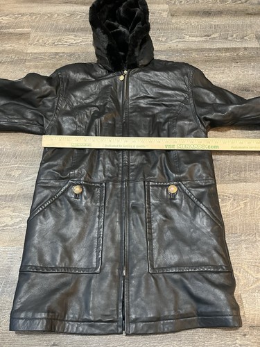 Braefair Leather New York Black Coat Women’s Medium Fur Hood Cuffs Vintage New - Picture 8 of 14
