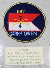 US Vietnam 4th Squadron 7th Cavalry Garry Owen HHT HQ Theater Made Patch B715
