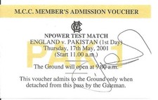2001 England v Pakistan - MCC Ticket - Signed by Ian Ward